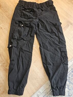 Women's Black Cargo Jogger Pants with Elastic Waist